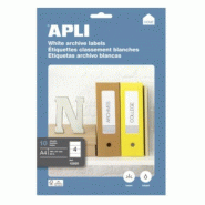 Apli 40 étiquettes blanches pour classeurs, format 190 x 61 mm (10 feuilles A4 / cdt) - 8410782129202