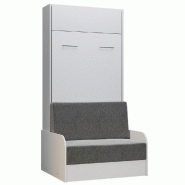 ARMOIRE LIT ESCAMOTABLE DYNAMO SOFA CANAPÉ ACCOUDOIRS BLANC TISSU GRIS 90*200 CM