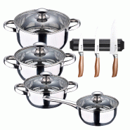 BERGNER - Batterie de Cuisine 7 Pièces fabriquée en Acier Inoxydable compatible induction avec set de 3 couteaux avec support magnétique - multi-ma