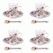 Coffret 4 tasses avec cuillères 16 cl Flor -  Décoré Rond Porcelaine Table Passion 8.5x cm - multicolore porcelaine 3106232376481