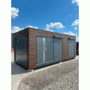 Containers aménagés - Studio de jardin isolé 21 m² avec salle de bain, bardage bois, volets roulants et isolation renforcée