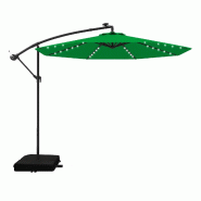 COSTWAY Parasol 300cm avec socle et LED, manivelle, jardin, UV, marché, terrasse, vert. - vert métal ZB35318SZ
