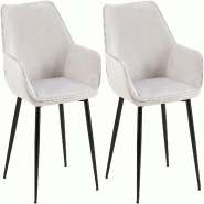 Décoshop26 - Set de 2 chaises de salle à manger avec accoudoirs en tissu velours gris clair et pieds en métal noir 10_0001583 - gris métal 3000250