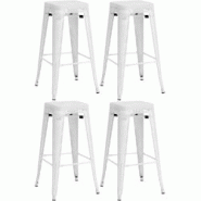 Décoshop26 - Set de 4 tabourets de bar avec repose-pieds design industriel empilable en métal perforé blanc 10_0004510 - blanc 3000252147338 Décoshop26 - Set de 4 tabourets de bar avec repose-pieds design industriel empilable en métal perforé blanc 10_0004510 - blanc 3000252147338