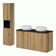 Helloshop26 - Ensemble de meubles de salle de bain rangement 120 x 57 x 39 cm effet chêne noir - noir métal 3000224681761