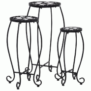Helloshop26 - Lot de 3 tables mosaïque carrées moderne extérieur jardin 30 x 70 cm 25 x 60 cm 20 x 50 cm en céramique noir 02_0045922 - noir Bois