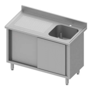 Plonge sur armoire inox adossée avec 1 bac à droite portes coulissantes 1300x600x900 - 934516130 Plonge sur armoire inox adossée avec 1 bac à droite portes coulissantes 1300x600x900 - 934516130