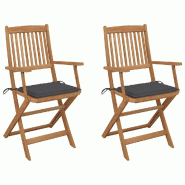VidaXL Chaises Pliables De Jardin Lot De 2 Avec Coussins Bois D Acacia - gris 3064590