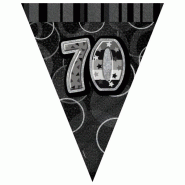 70. Anniversaire | Guirlande de fanions noir / argenté - 55319