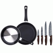 Chef Sauce - Jeu de 2 Poêles Ø20/Ø24 cm avec Jeu de 4 Couteaux de Cuisine en Aluminium Pressé et Revêtement Antiadhésif Double Couche - PK1982
