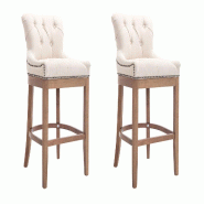 CLP Lot de 2 Tabourets de Bar Lakewood en Tissu Crème/Antique clair - beige textile 304582