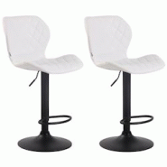 Décoshop26 - Lot de 2 tabourets de bar avec coutures décoratives en forme de losanges en PVC blanc et métal noir 10_0004106 - blanc 3000251930368 Décoshop26 - Lot de 2 tabourets de bar avec coutures décoratives en forme de losanges en PVC blanc et métal noir 10_0004106 - blanc 3000251930368