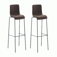 Décoshop26 - Lot de 2 tabourets de bar avec repose-pieds dossier incurvé en tissu marron et 4 pieds en métal noir 10_0004198 - marron métal 300025