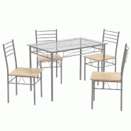 Helloshop26 - Ensemble de table et 4 chaises table à manger 107 x 70 x 76 cm confort optimal design moderne en verre trempé métal 20_0020792 - verr