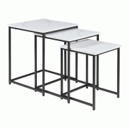 Helloshop26 - Lot de 3 tables basses gigognes noir effet marbre blanc 03_0009772 - 3000224864836