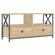 Helloshop26 - Meuble TV industriel avec espace de rangement 90 x 33 x 45 cm en bois d'ingénierie chêne sonoma 02_0049181 - Bois massif 3000235700345