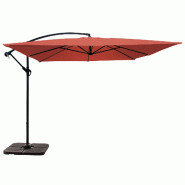 Oviala Business Parasol déporté 3 x 3 m et 4 dalles à lester remplisable terracotta - marron acier 115196