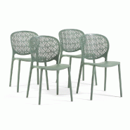 RATTATAN Lot de 4 chaises d'extérieur empilables en polypropylène avec fibre de verre dossier ajouré pour jardin terrasse bar restaurant Lulù - ve