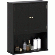 COSTWAY Armoire murale bain, placard avec 2 portes et étagère réglable, gain de place, 60x21x75 cm, noir - noir Bois manufacturé VH34019PW