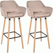 Décoshop26 - Lot de 2 tabourets de bar design scandinave en velours gris clair cadre en bois repose-pieds en métal 10_0006450 - gris métal 30002655