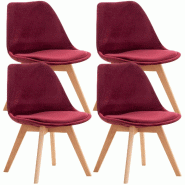 Décoshop26 - Lot de 4 chaises de salle à manger design scandinave en tissu velours bordeaux pieds bois clair CDS10380 - Bois massif 3000438269601