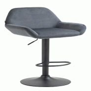 Décoshop26 - Tabouret de bar en velours rembourré gris foncé base trompette métal noir mat TDB10418 - gris métal 3000458169608