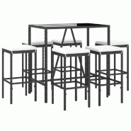 Helloshop26 - Ensemble de bar de jardin 7 pièces avec coussins noir poly rotin - 3000731482721