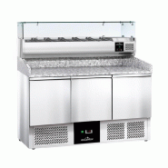 Meuble à pizza réfrigéré 3 portes compact avec vitrine à ingrédients (6x GN1/4) PREMIUM - GOLDINOX - 3701770829422_0