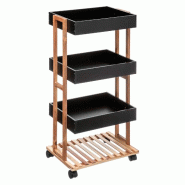 WellHome Exclusive S Chariot de salle de bain à roulettes et 4 niveaux - noir multi-matériau CH2442