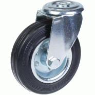 Roulette pivotante de 125 mm en caoutchouc noir sur roue centrale en acier embouti Roulette pivotante de 125 mm en caoutchouc noir sur roue centrale en acier embouti