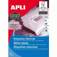 Apli 500 étiquettes blanches multi-usage, format 210 x 297 mm (500 feuilles / cdt) - 8410782017882