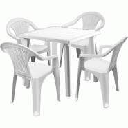 Ensemble de 4 fauteuils Ratak Sicignano avec table d'appoint carrée 80x80 cm, blanc - blanc plastique polypropylène 8050054389066