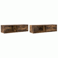 Helloshop26 - Lot de 2 meubles TV muraux design moderne espace de rangement 100 x 31 x 25,5 cm en bois d'ingénierie chêne fumé 02_0051666 - Bois ma