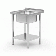 ITALCONCEPT Table d'évier avec étagère, vissée, HENDI, Kitchen Line, vasque au milieu, 600x600x(H)850mm - 816806
