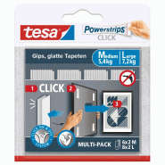 Tesa Powerstrips CLICK - Pastilles Adhésives à Clipser et Déclipser pour Cadres et Décorations Murales sans Percer - Pastilles Adhésives à Clips