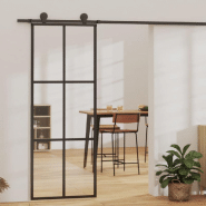 Vidaxl porte coulissante verre esg et aluminium 76x205 cm noir 151011