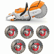 Découpeuse à batterie TSA 300 avec 5 disques diamants MXE Ø 300 mm - STIHL - TSA300.0+MXE300/20