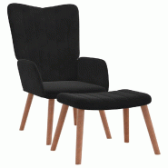 Décoshop26 - Fauteuil lounge chaise de canapé design moderne avec repose-pied en velours noir DEC026542 - noir 3000255875924