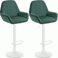 Décoshop26 - Lot de 2 tabourets de bar avec repose-pieds et accoudoirs en  velours vert piètement en trompette métal blanc 10_0006115 - blanc méta