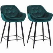 Décoshop26 - Lot de 2 tabourets de bar chaises hautes assise effet capitonnée en velours vert foncé et métal noir 10_0004153 - noir 3000251959482 Décoshop26 - Lot de 2 tabourets de bar chaises hautes assise effet capitonnée en velours vert foncé et métal noir 10_0004153 - noir 3000251959482
