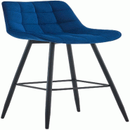 Décoshop26 - Tabouret de bar x1 coutures décoratives carrées avec repose-pieds en velours bleu quatre pieds en métal 10_0006423 - bleu métal 3000