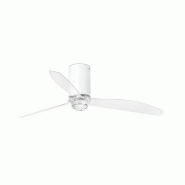 Faro barcelona Ventilateur de plafond Mini Tube Fan avec lumière 17 W, acier et verre blanc mat, pales transparentes, moteur DC silencieux, 6 vitesse