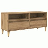 Helloshop26 - Meuble TV rectangulaire avec tiroir pratique 100 x 34,5 x 44,5 cm en bois d'ingénierie chêne artisanal 02_0052737 - Bois massif 300023