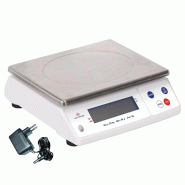 Louis Tellier - Balance électronique cuisine 30kg/2g IP53 + adaptateur secteur - Précision 2g, tare, kg/oz, piles/secteur, témoin usure - blanc Aci
