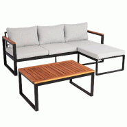 Mendler Garniture de jardin HWC-L26b, salon de jardin, ensemble de canapés, aluminium acacia bois certifié MVG ~ gris clair - gris textile 99075