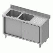 Plonge inox avec 2 bacs à gauche sur placard portes coulissantes 15... - P934667150