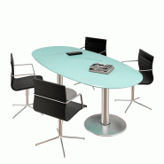 Table de réunion ovale avec plateau en verre - Quadrifoglio. - Argent Ral 9006_0