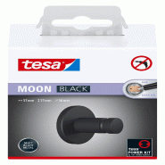 Tesa MOON BLACK Crochets Adhésifs pour Serviette, Noir Mat, pour Salle de Bains et WC - Salles de Bains Modernes et de Style Industriel - Sans - noir