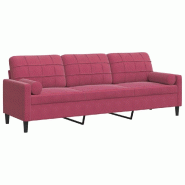 VidaXL Canapé 3 places avec oreillers bordeaux 210 cm velours Modèle Carmin - 3278243