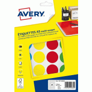 AVERY Lot de 5 Etui de 168 pastilles adhésives, diamètre 30 mm, coloris assortis (7 feuilles / cdt) - 5014702026690